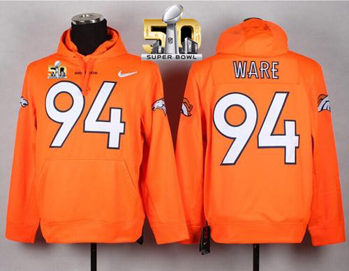 Denver Broncos #94 DeMarcus Ware Orange Super Bowl 50 Pullover NFL Hoodie